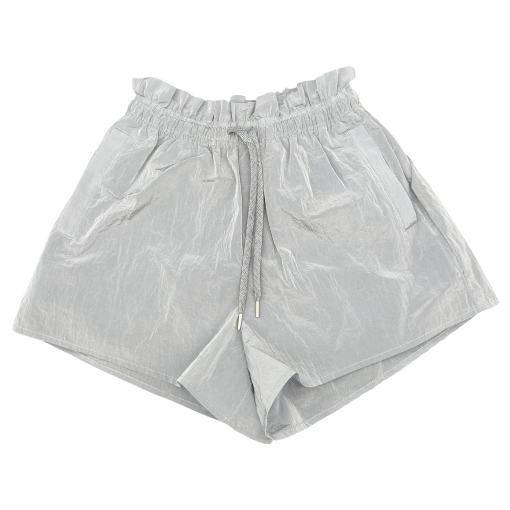 Varley Silver Iridescent Metallic Nylon Shorts Size Small Paperbag Waist
